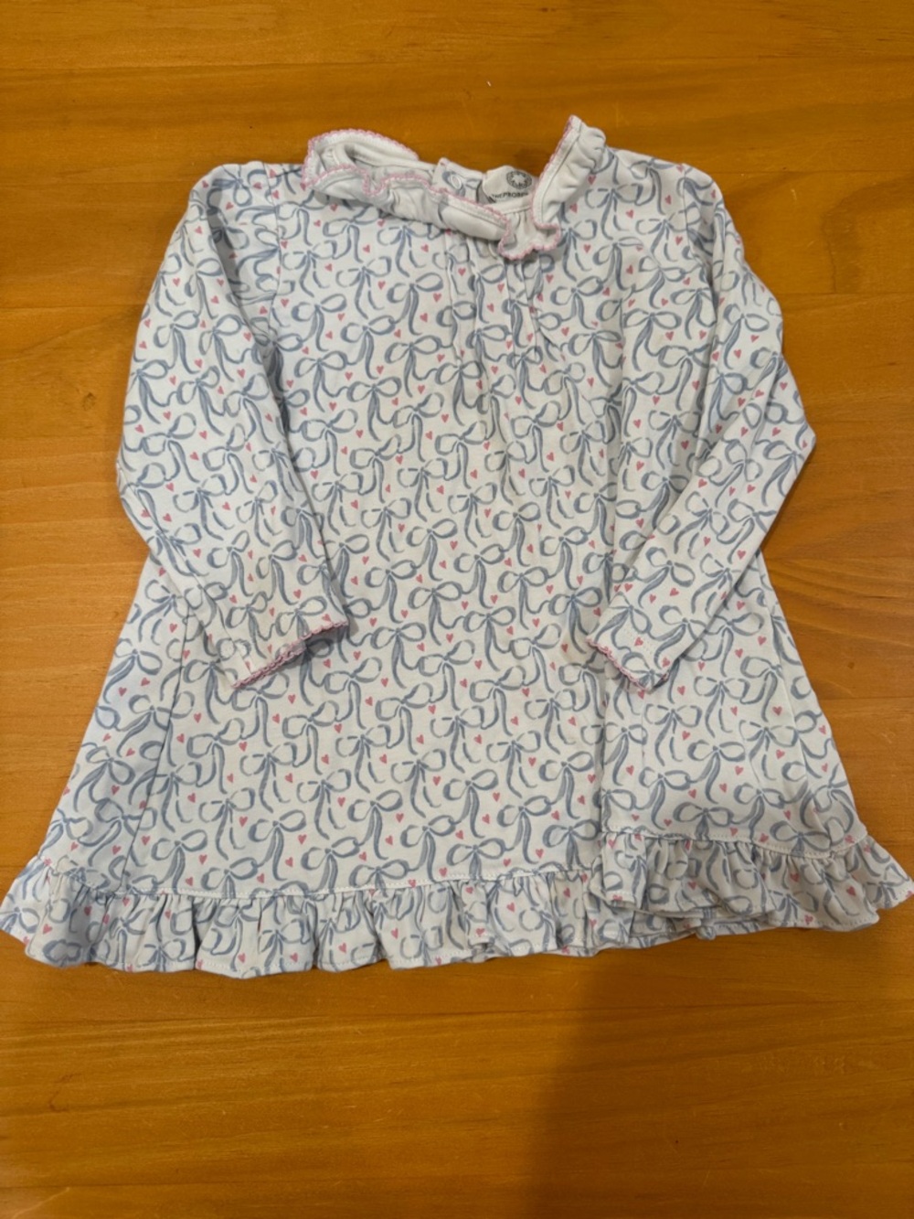 The Proper Peony Toddler White Long-Sleeve Ruffle Hem Dress with Pink & Blue